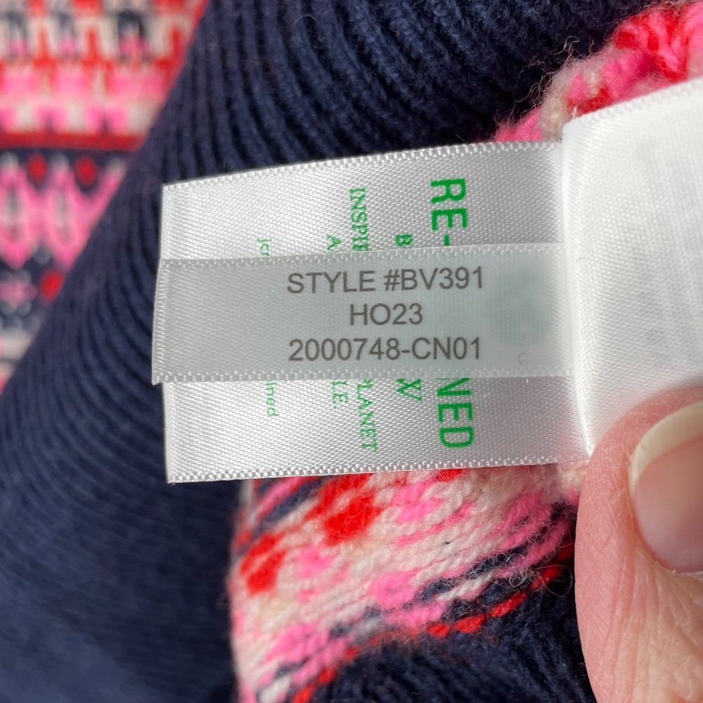 J. Crew Navy Shrunken Fair Isle Crewneck Sweater Size XS Pink Red Hearts - Picture 8 of 9